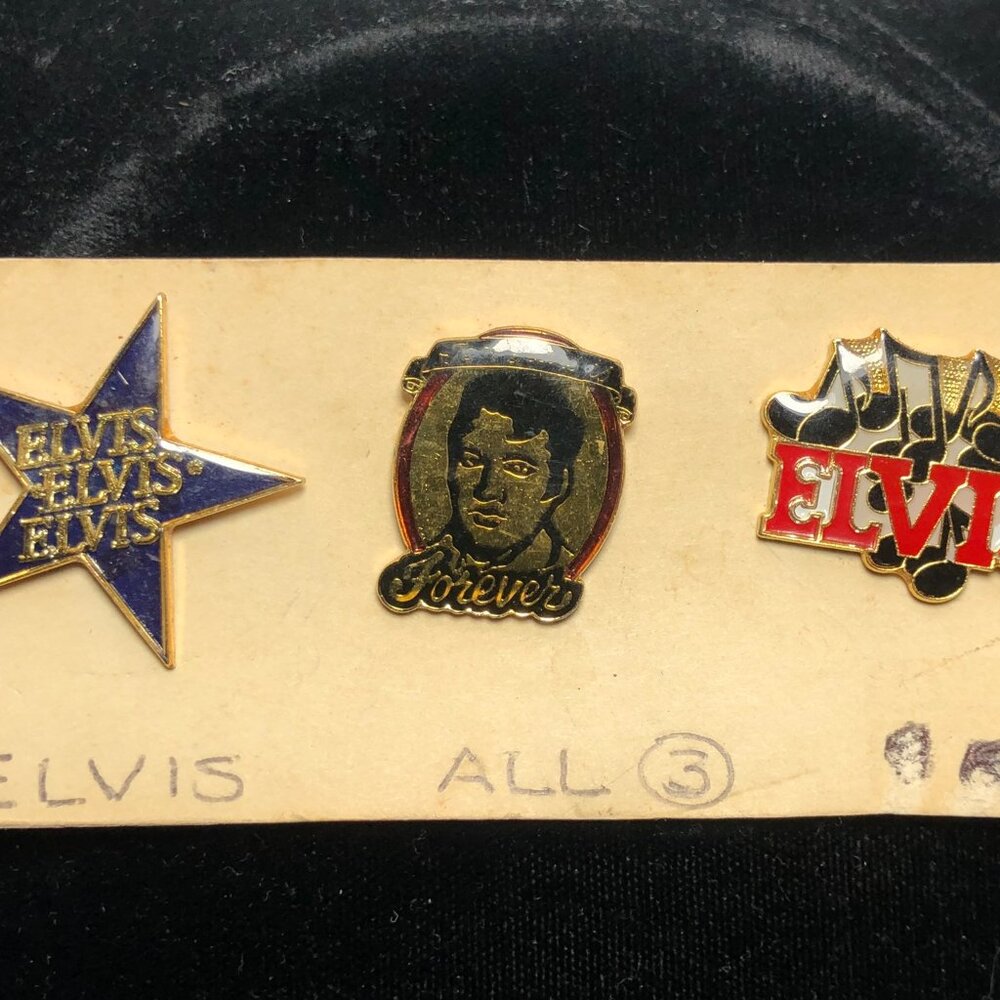 Set of 2 Vintage Elvis Presley Lapel Hat Tie Pin Enamel